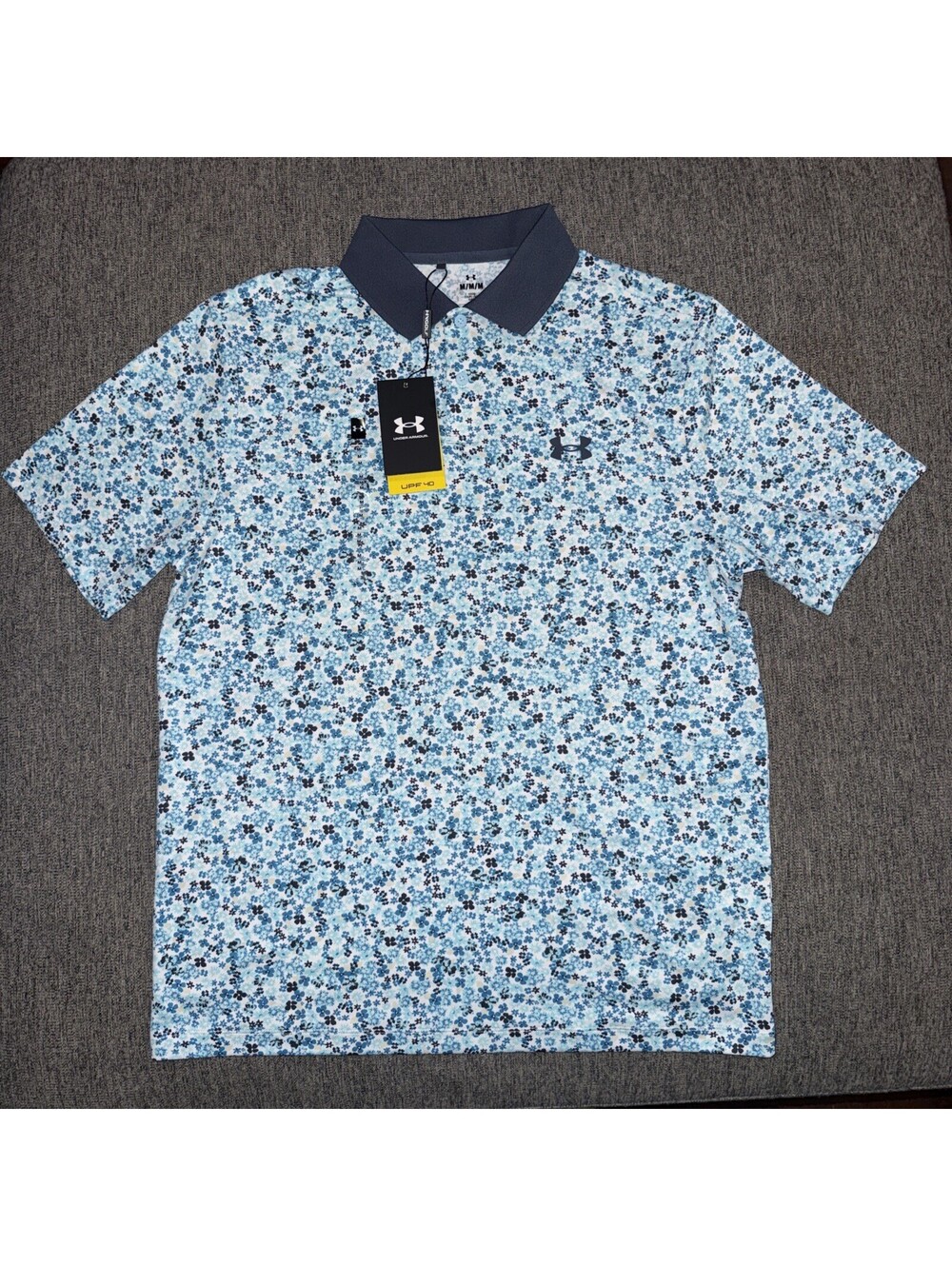 Under Armour Golf Matchplay Floral Polo Shirt Men's M Blue Loose Fit UPF 40 New
